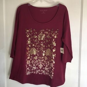 NWT Lucky Brand Top, graphic design front, size 1X